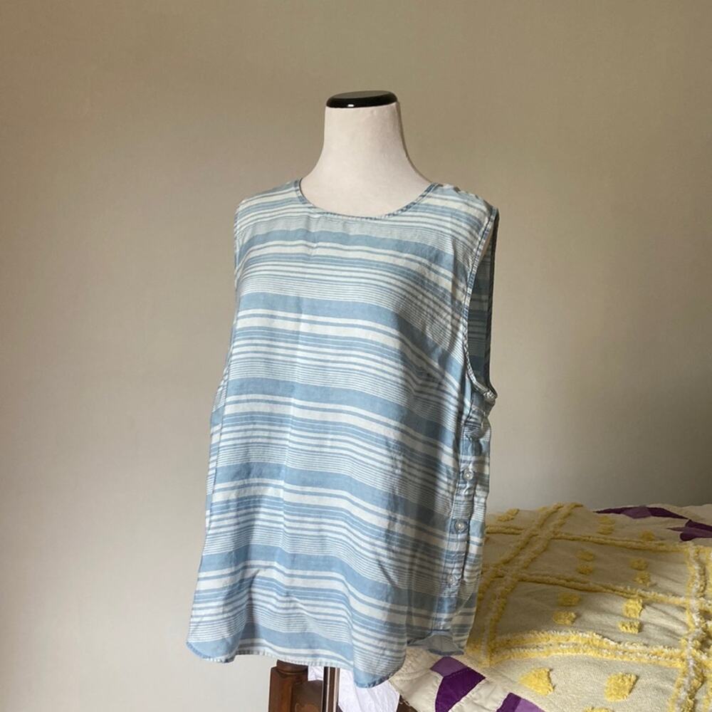 Sharagano Blue Striped Pullover Woven Top, Size XL